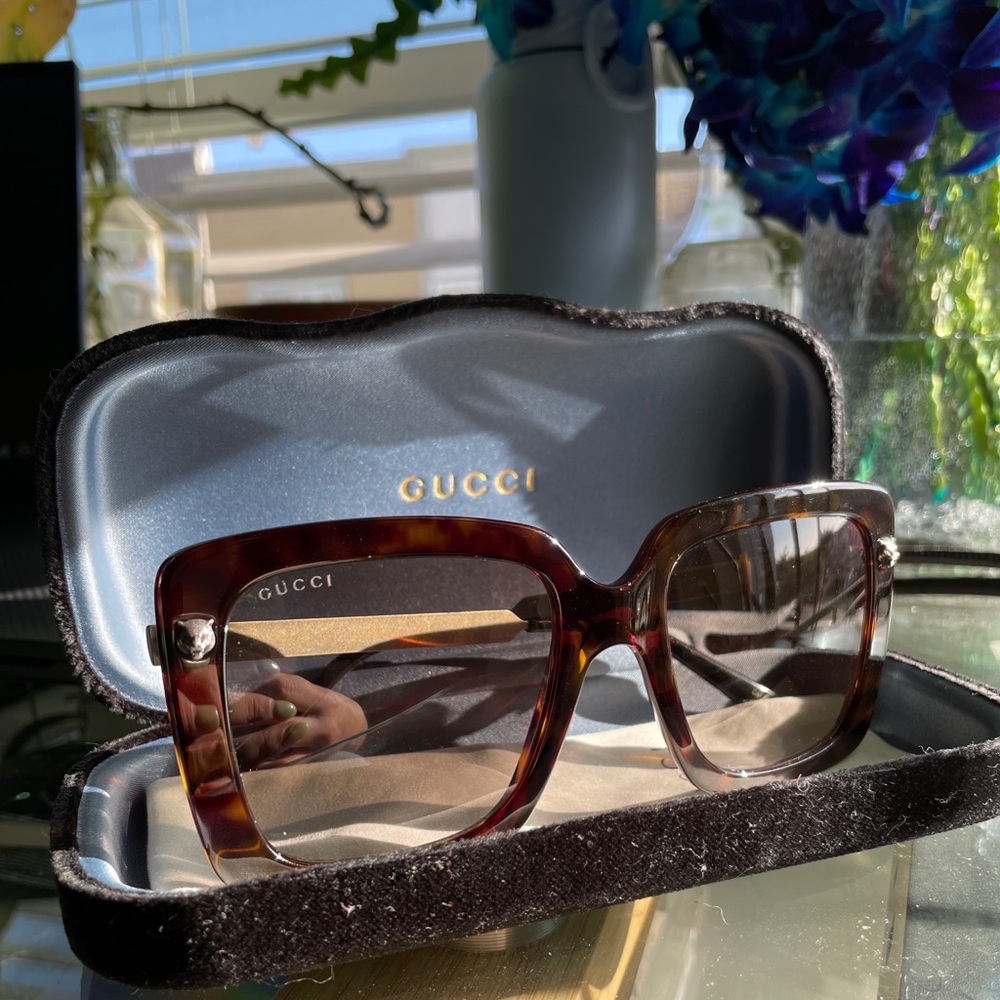 Brand New Gucci Women’s Square Oversized Sunglasses GG0216S Havana/Silver